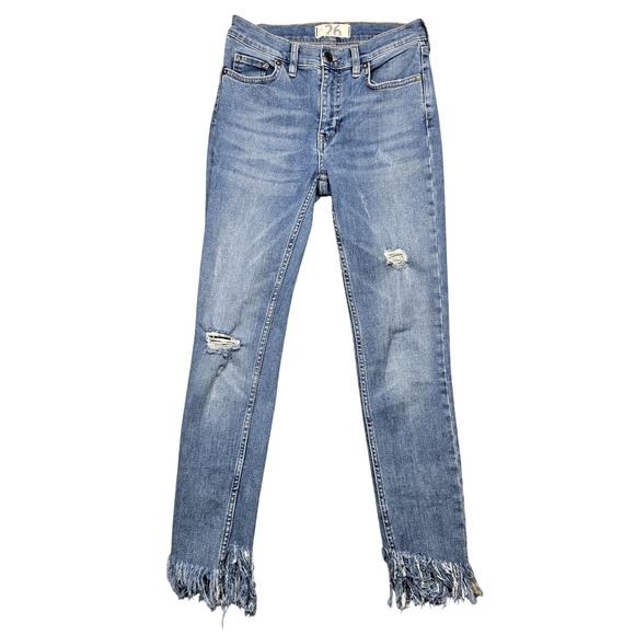 We The Free Jeans Womens 26 Blue Distressed Frayed Hem Skinny Stretch Denim - Picture 1 of 15